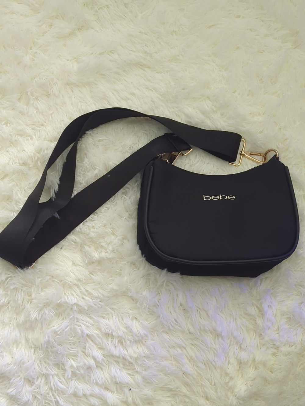 bebe Black Crossbody Saddle Bag with Wide Strap